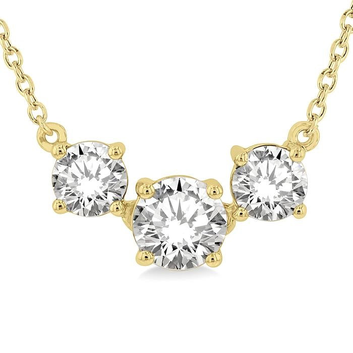 1 Ctw Three Stone Round Cut Diamond Necklace in 14K Yellow Gold