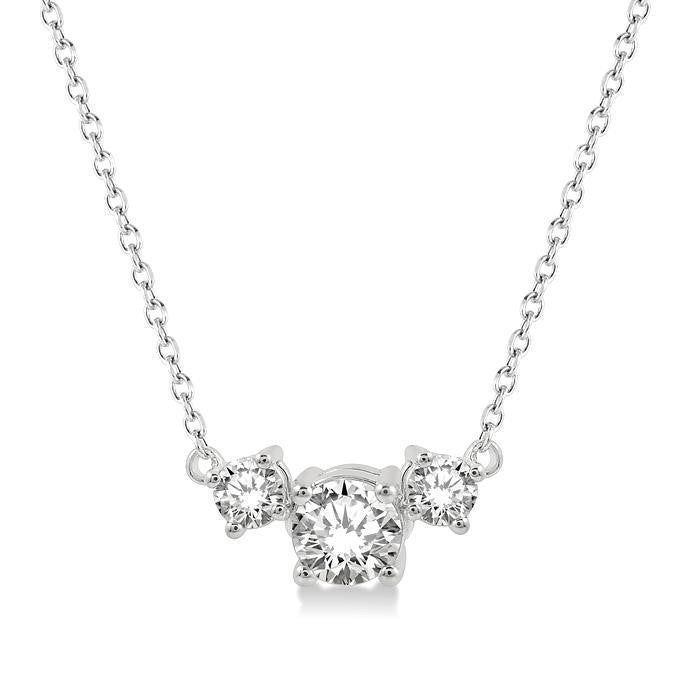 1/2 Ctw Three Stone Round Cut Diamond Necklace in 14K White Gold