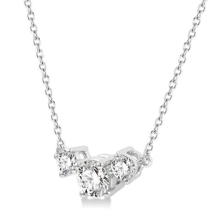 1/2 Ctw Three Stone Round Cut Diamond Necklace in 14K White Gold