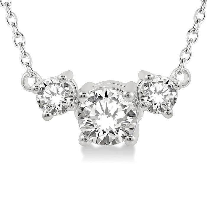 1/2 Ctw Three Stone Round Cut Diamond Necklace in 14K White Gold