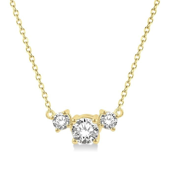 1/2 Ctw Three Stone Round Cut Diamond Necklace in 14K Yellow Gold