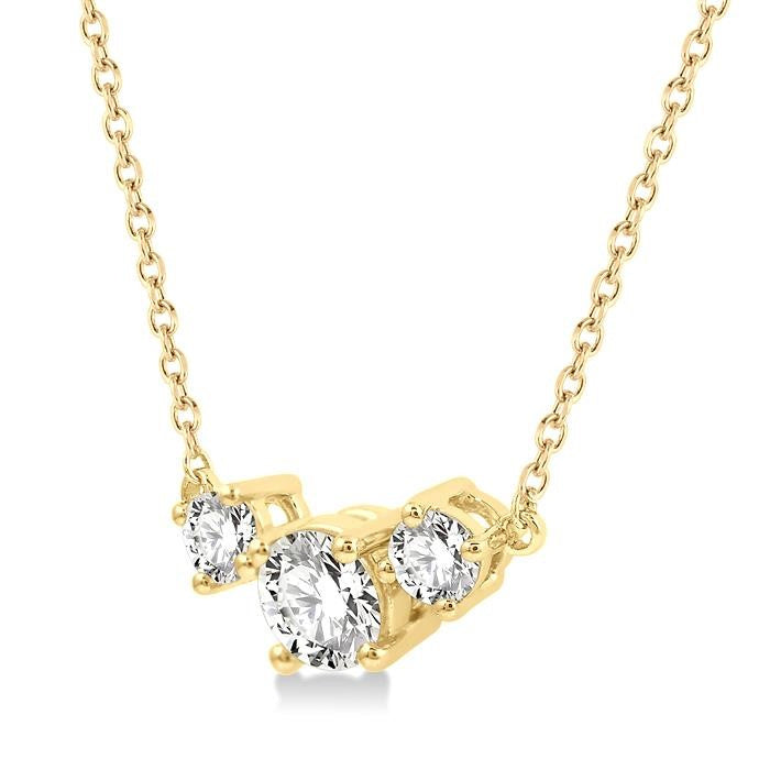 1/2 Ctw Three Stone Round Cut Diamond Necklace in 14K Yellow Gold