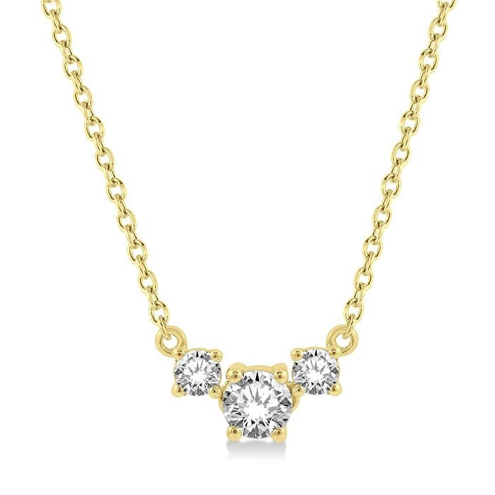 1/4 Ctw Three Stone Round Cut Diamond Necklace in 14K Yellow Gold