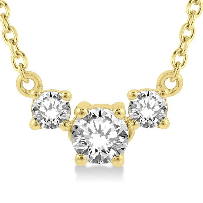 1/4 Ctw Three Stone Round Cut Diamond Necklace in 14K Yellow Gold