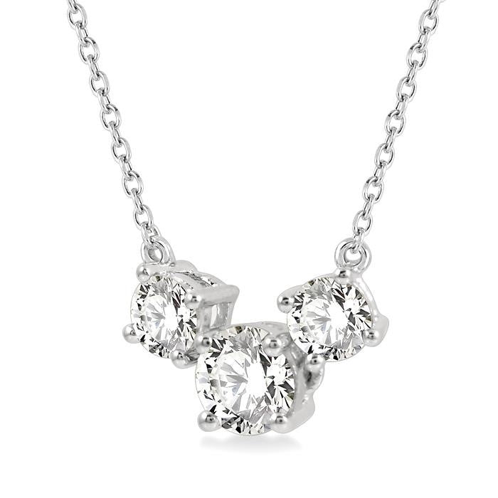 3/4 Ctw Three Stone Round Cut Diamond Necklace in 14K White Gold