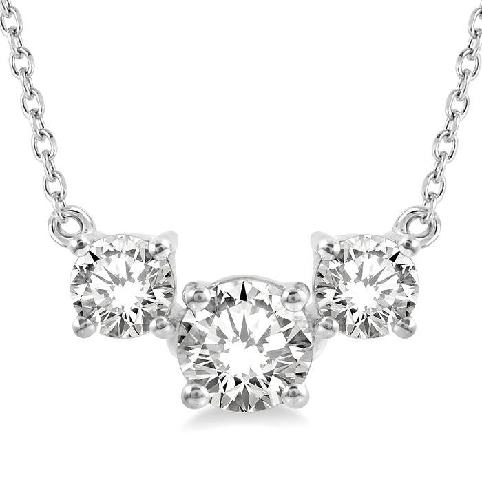 3/4 Ctw Three Stone Round Cut Diamond Necklace in 14K White Gold