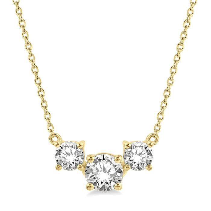 3/4 Ctw Three Stone Round Cut Diamond Necklace in 14K Yellow Gold