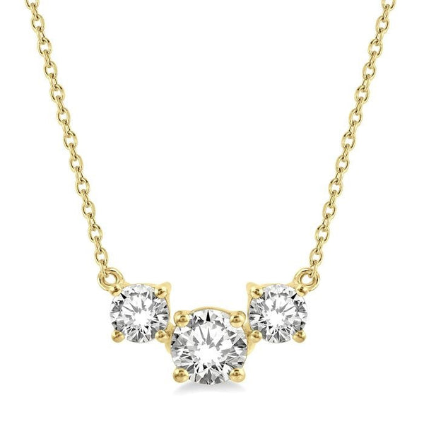 3/4 Ctw Three Stone Round Cut Diamond Necklace in 14K Yellow Gold