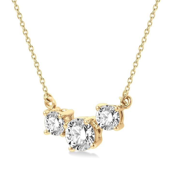 3/4 Ctw Three Stone Round Cut Diamond Necklace in 14K Yellow Gold