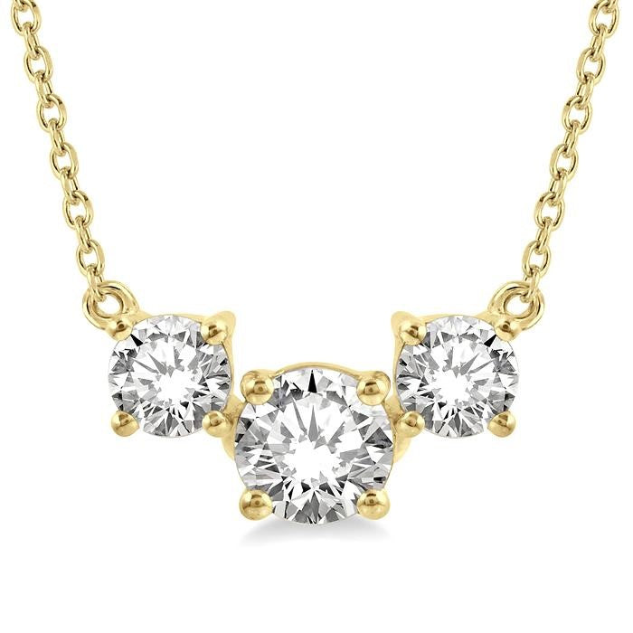3/4 Ctw Three Stone Round Cut Diamond Necklace in 14K Yellow Gold