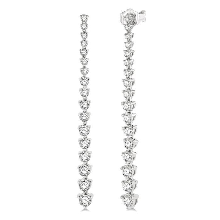 1 1/2 Ctw Round Cut Diamond Riviera Drop Earrings in 14K White Gold