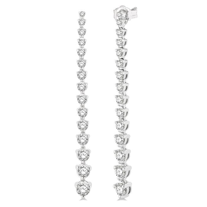 2 Ctw Round Cut Diamond Riviera Drop Earrings in 14K White Gold