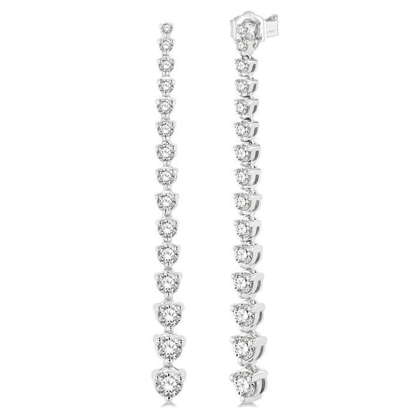 2 Ctw Round Cut Diamond Riviera Drop Earrings in 14K White Gold