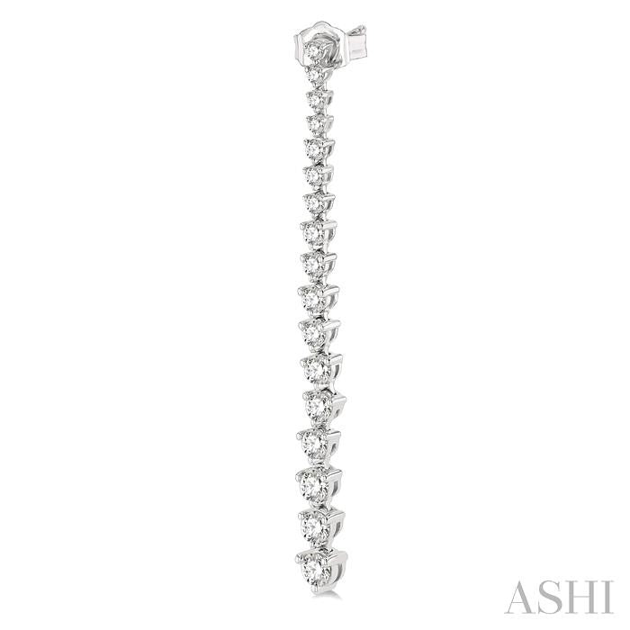 1 1/2 Ctw Round Cut Diamond Riviera Drop Earrings in 14K White Gold