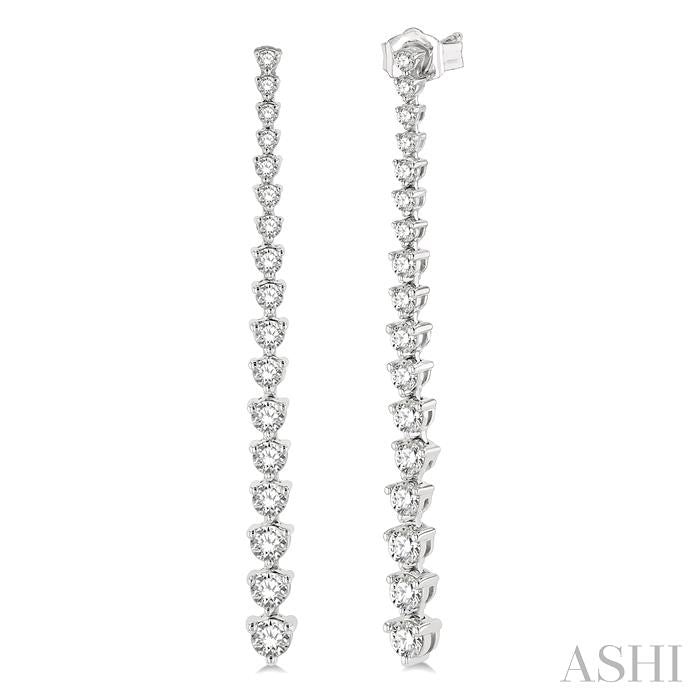 1 1/2 Ctw Round Cut Diamond Riviera Drop Earrings in 14K White Gold
