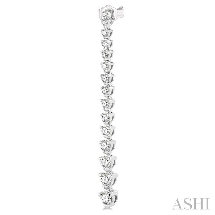2 Ctw Round Cut Diamond Riviera Drop Earrings in 14K White Gold