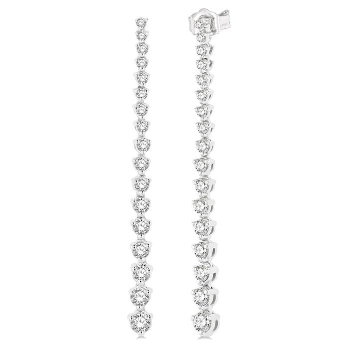1 Ctw Round Cut Diamond Riviera Drop Earrings in 14K White Gold