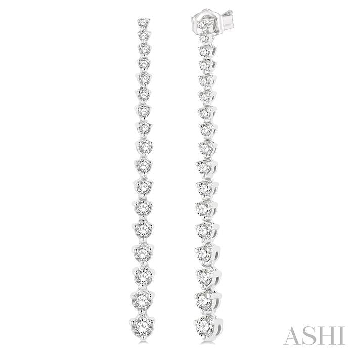1 Ctw Round Cut Diamond Riviera Drop Earrings in 14K White Gold