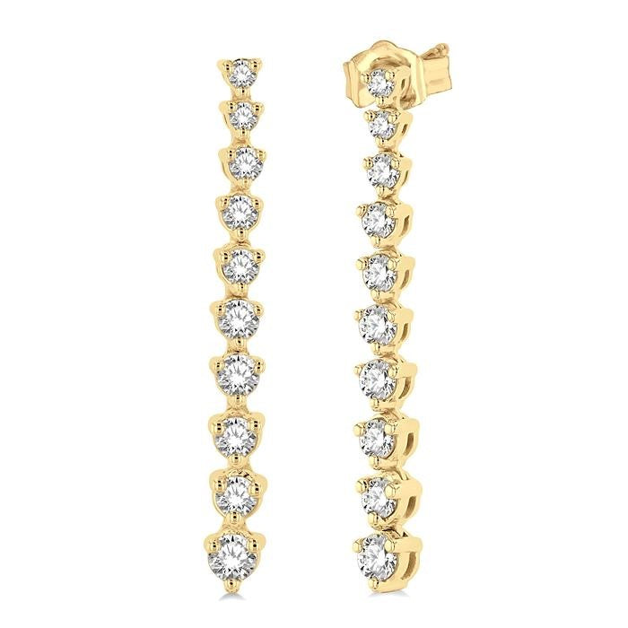 1/2 Ctw Round Cut Diamond Riviera Drop Earrings in 14K Yellow Gold