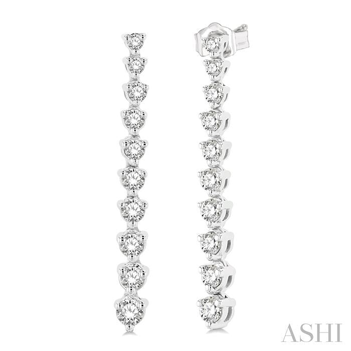 1/2 Ctw Round Cut Diamond Riviera Drop Earrings in 14K White Gold