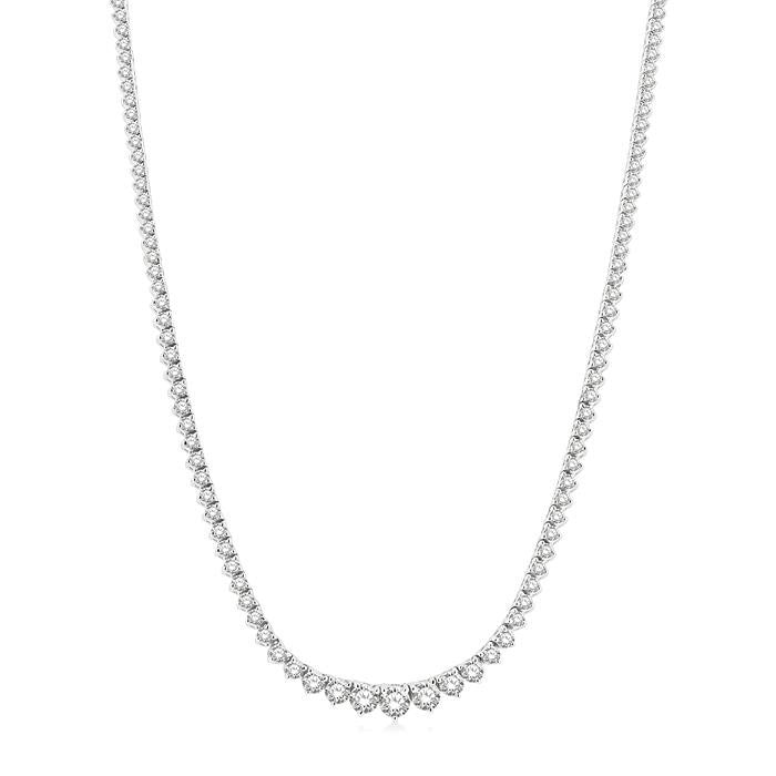 7 Ctw Riviera Round Cut Diamond Necklace in 14K White Gold