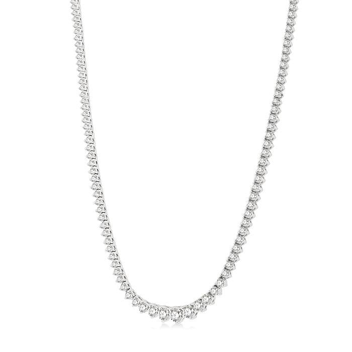 7 Ctw Riviera Round Cut Diamond Necklace in 14K White Gold