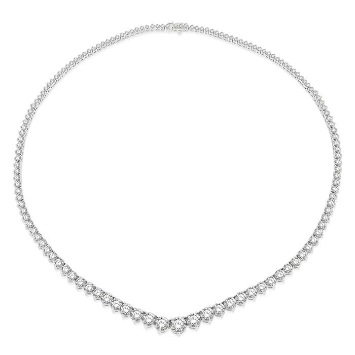 15 Ctw Riviera Round Cut Diamond Necklace in 14K White Gold
