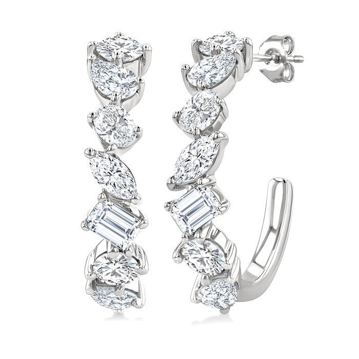 1 1/2 Ctw Scatter Mixed Diamond Cut Fashion Half Hoop Earrings in 14K White Gold