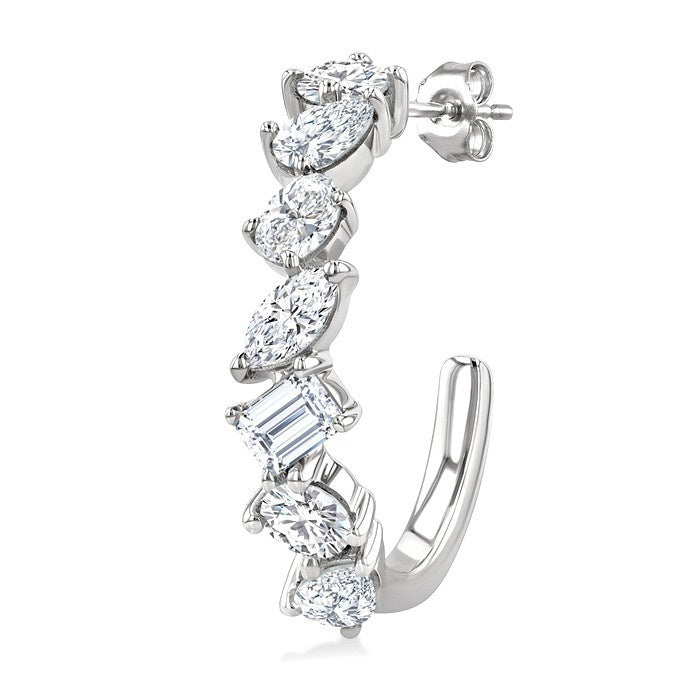 1 1/2 Ctw Scatter Mixed Diamond Cut Fashion Half Hoop Earrings in 14K White Gold