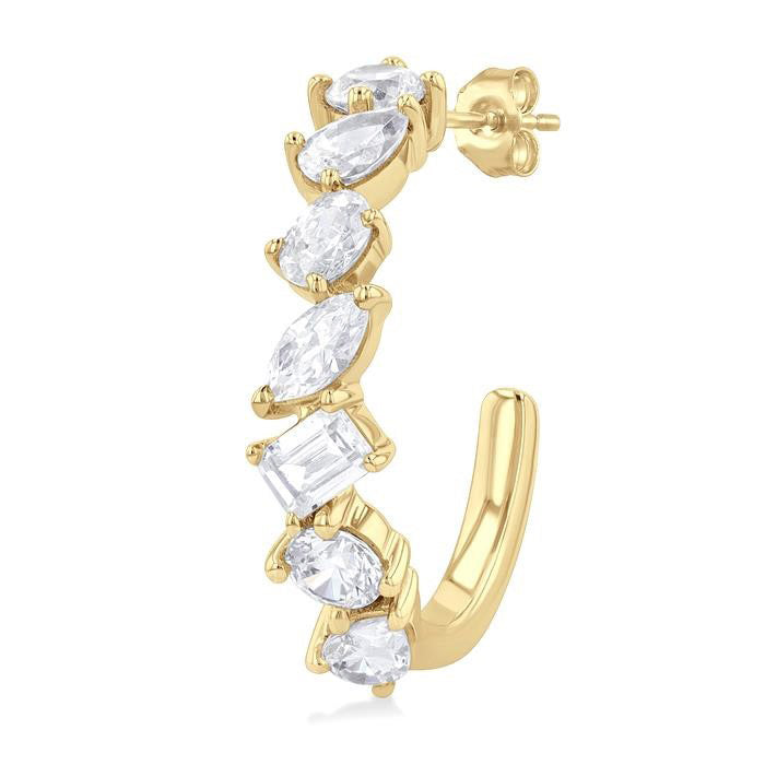 Mixed Shape Scatter Diamond Fashion Half Hoop Earrings