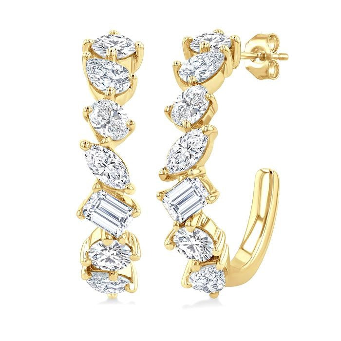 1 1/2 Ctw Scatter Mixed Diamond Cut Fashion Half Hoop Earrings in 14K Yellow Gold