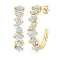 1 1/2 Ctw Scatter Mixed Diamond Cut Fashion Half Hoop Earrings in 14K Yellow Gold