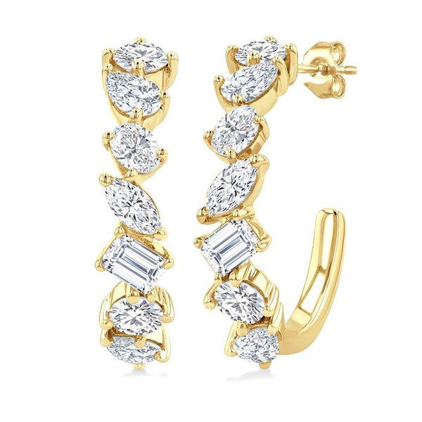 1 1/2 Ctw Scatter Mixed Diamond Cut Fashion Half Hoop Earrings in 14K Yellow Gold