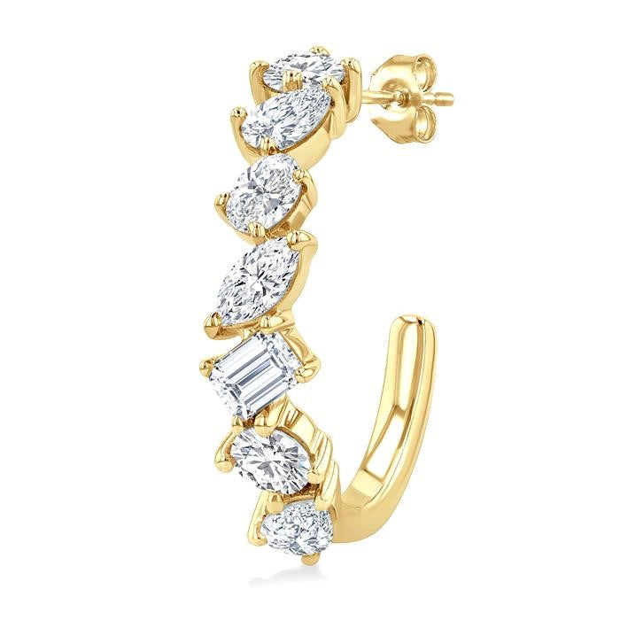 1 1/2 Ctw Scatter Mixed Diamond Cut Fashion Half Hoop Earrings in 14K Yellow Gold