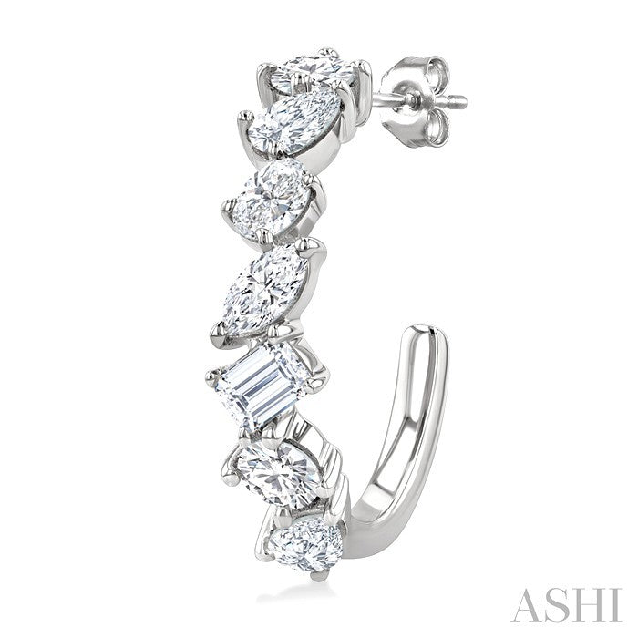 1 1/2 Ctw Scatter Mixed Diamond Cut Fashion Half Hoop Earrings in 14K White Gold