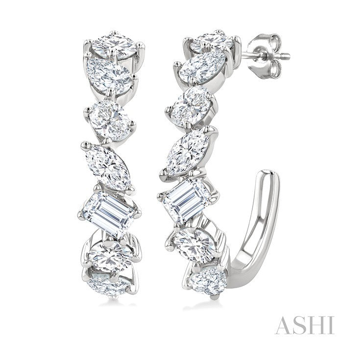 1 1/2 Ctw Scatter Mixed Diamond Cut Fashion Half Hoop Earrings in 14K White Gold