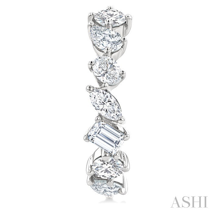 1 1/2 Ctw Scatter Mixed Diamond Cut Fashion Half Hoop Earrings in 14K White Gold