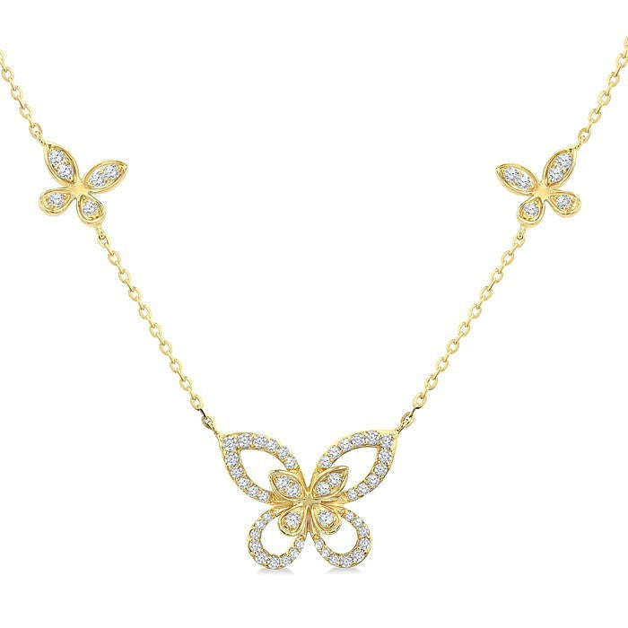 1/3 Ctw Butterfly Motif Round Cut Diamond Fashion Station Necklace in 10K Yellow Gold