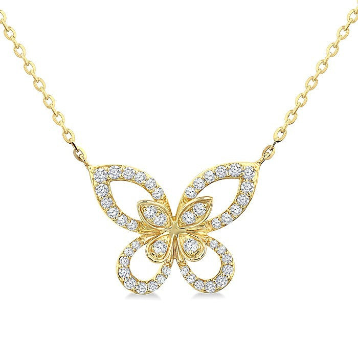 1/3 Ctw Butterfly Motif Round Cut Diamond Fashion Station Necklace in 10K Yellow Gold