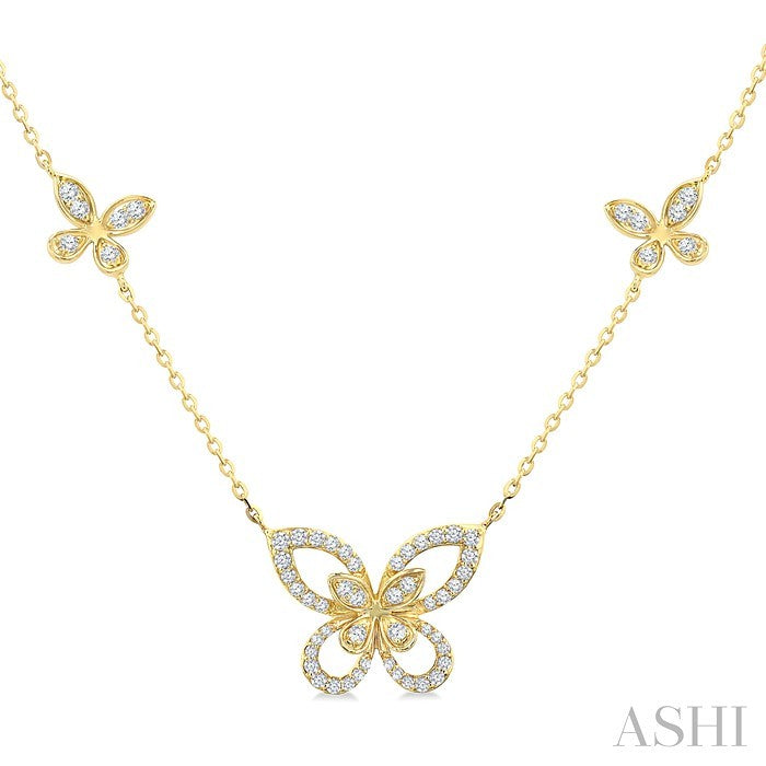 1/3 Ctw Butterfly Motif Round Cut Diamond Fashion Station Necklace in 10K Yellow Gold