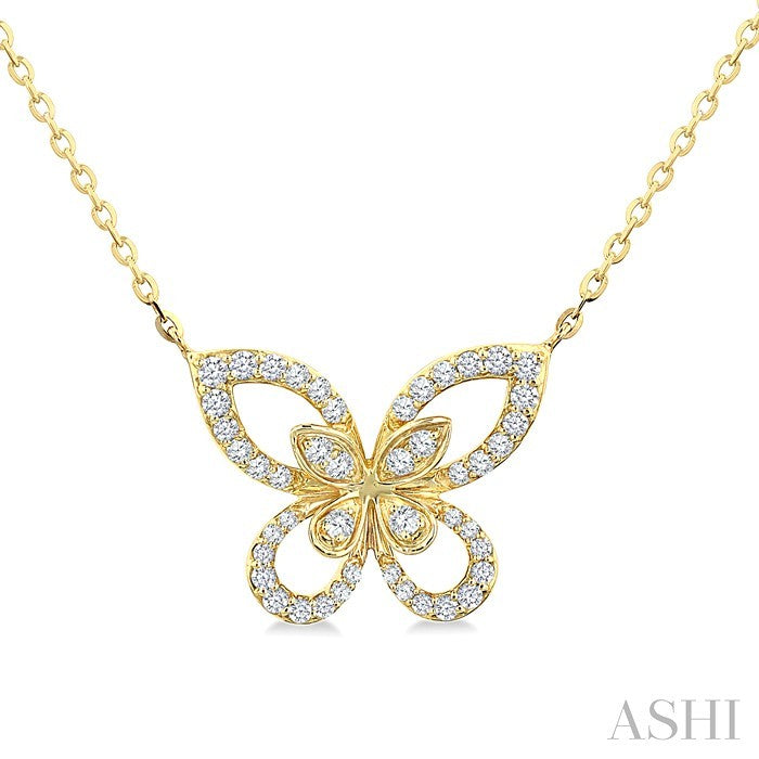 1/3 Ctw Butterfly Motif Round Cut Diamond Fashion Station Necklace in 10K Yellow Gold