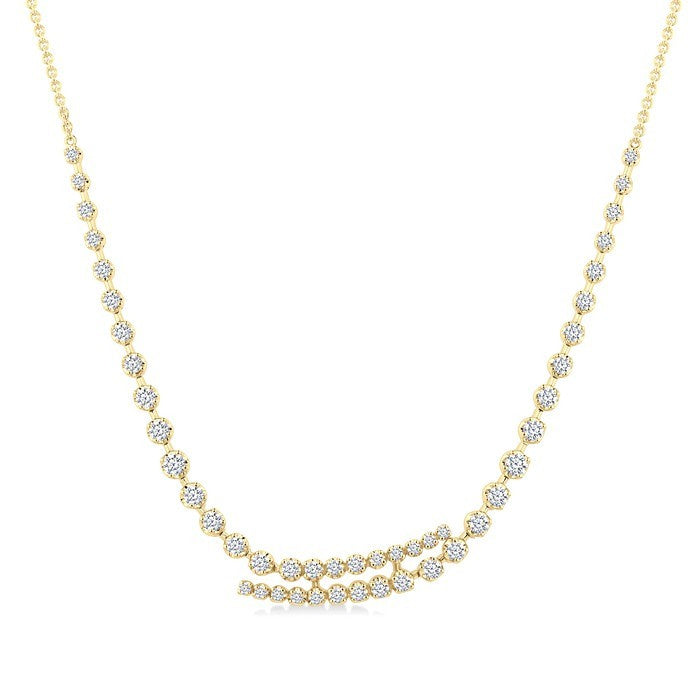 1 1/2 Ctw Round Cut Diamond Split Twin Row Center Tennis Necklace in 14K Yellow Gold