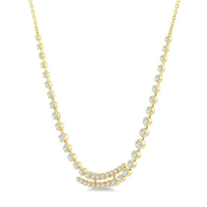 1 1/2 Ctw Round Cut Diamond Split Twin Row Center Tennis Necklace in 14K Yellow Gold