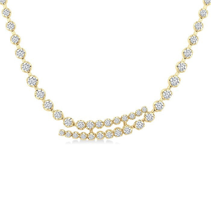 1 1/2 Ctw Round Cut Diamond Split Twin Row Center Tennis Necklace in 14K Yellow Gold