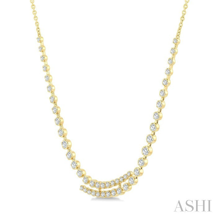 1 1/2 Ctw Round Cut Diamond Split Twin Row Center Tennis Necklace in 14K Yellow Gold