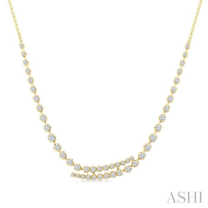 1 1/2 Ctw Round Cut Diamond Split Twin Row Center Tennis Necklace in 14K Yellow Gold