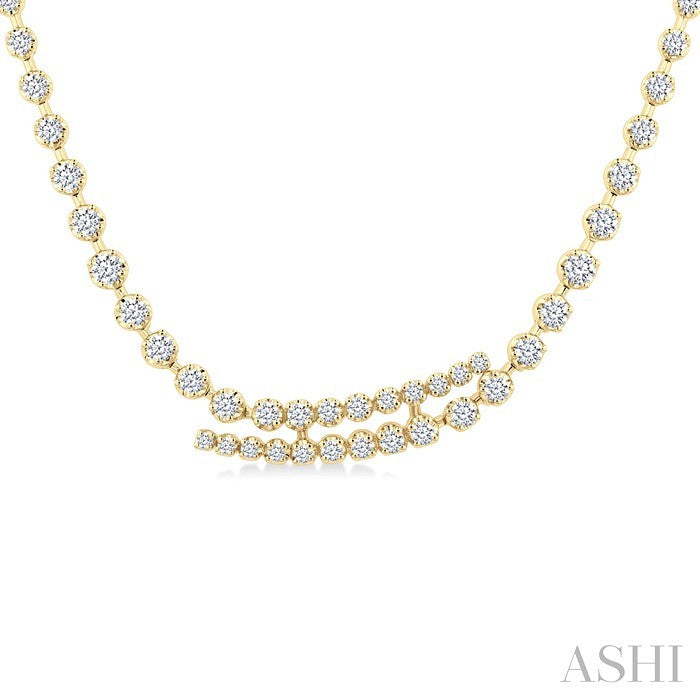 1 1/2 Ctw Round Cut Diamond Split Twin Row Center Tennis Necklace in 14K Yellow Gold