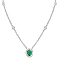 6x4 MM Oval Cut Emerald and 1/6 Ctw Round Cut Diamond Necklace in 14K White Gold