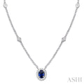 6x4 MM Oval Cut Sapphire and 1/6 Ctw Round Cut Diamond Precious Necklace in 14K White Gold