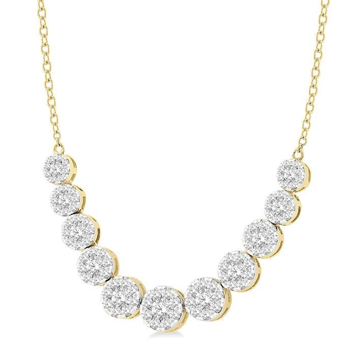 1 1/2 Ctw Round Cut Shine Bright Diamond Necklace in 14K Yellow and White Gold